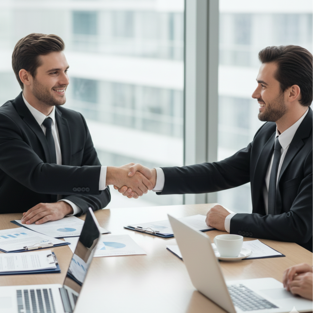 Dos abogados se dan la mano en una reunión